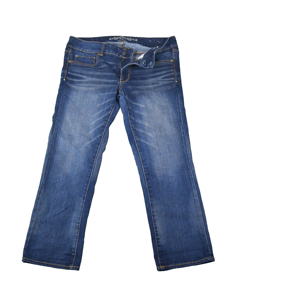 American Eagle Jeans Womens 12 Artist Crop (32x25) Double Button Blue Denim